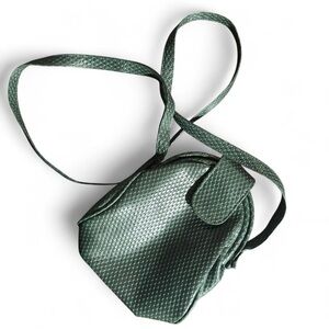 Vintage Forest Green Faux Snakeskin Genuine Leather Mini Crossbody Bag